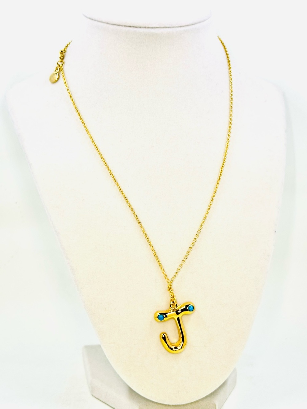 Mayamar 18k Gold Plated Bubble 'J' Initial Necklace W/Turquoise Stones 18” NWT